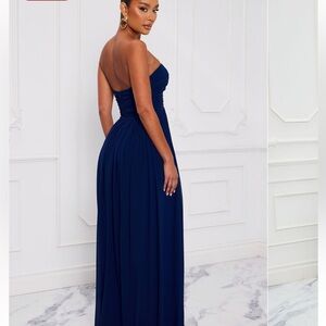 Fashion Nova Blue Pleated Strapless Gown